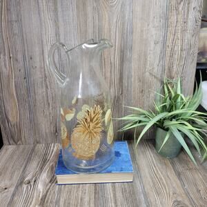 Vintage William A Meier Pitcher, Gold Fruit Pineapple Decanter
